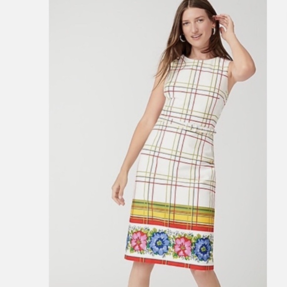 J. Crew Dresses & Skirts - J. Crew Belted Cotton Check Floral Border Print Picnic Preppy Dress Nwt 8